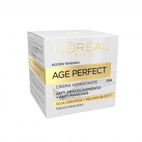 L'Oréal Age Perfect Crema de Día Hidratante para Pieles Maduras 50ml - Enriquecida con Complejo SOJA-CERAMIDA y Melanin-Block™