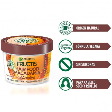 Fructis Hair Food Macadamia Mascarilla Capilar Intensiva 3-en-1 Alisadora 390ml - Nutrición para Cabello Seco y Rebelde
