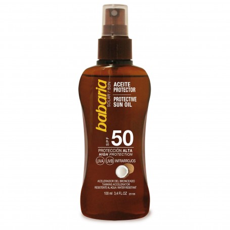 Babaria Bronceador Aceite SPF 50 Coco - Mini Formato Viaje 100ml. Alta Protección & Aroma Tropical