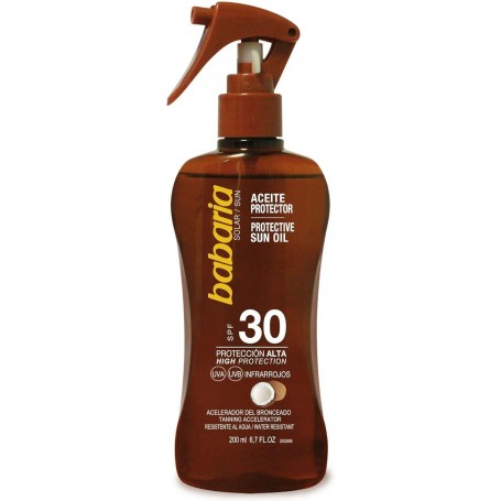 Babaria Aceite Bronceador en Pistola SPF 30 Aroma Coco, 200ml - Alta Protección Solar y Aroma Tropical