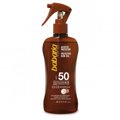 Babaria Aceite Bronceador en Pistola SPF 50 Aroma Coco, 200ml - Alta Protección Solar y Aroma Tropical