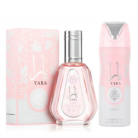 Pack Yara: Perfume 50ml + Desodorante Spray Lattafa  200ml - Perfume para Mujer - Arabe