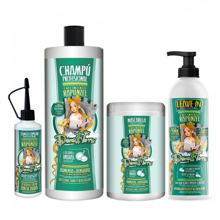 Pack DonaFlora Rapunzel Total: Champú 1000ml + Mascarilla Capilar 1000ml + Tonico Capilar 70ml + Leave-In 500ml