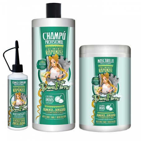 Pack DonaFlora Rapunzel: Champú 1000ml + Mascarilla 100ml + Tónico 70ml