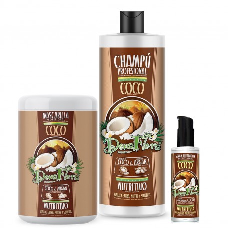 Pack Dona Flora Coco & Argan: Champú 1000ml + Mascarilla Capilar 1000ml + Serum 100ml