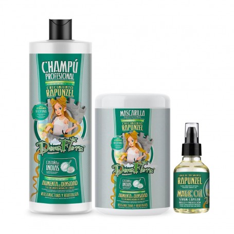 Pack DonaFlora Rapunzel Champú 1000ml + Mascarilla Capilar 1000ml + Magic Oil 100ml