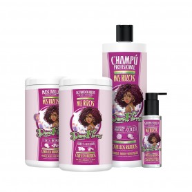 Pack DonaFlora Mis Rizos Total: Champú 1000ml + Mascarilla Capilar 1000ml + Activador 1000ml + Serum Capilar 100ml