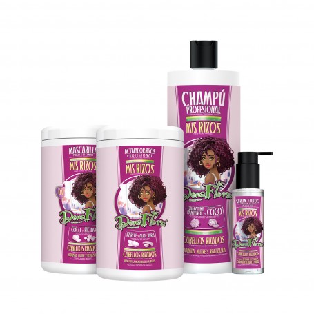 Pack DonaFlora Mis Rizos Total: Champú 1000ml + Mascarilla Capilar 1000ml + Activador 1000ml + Serum Capilar 100ml